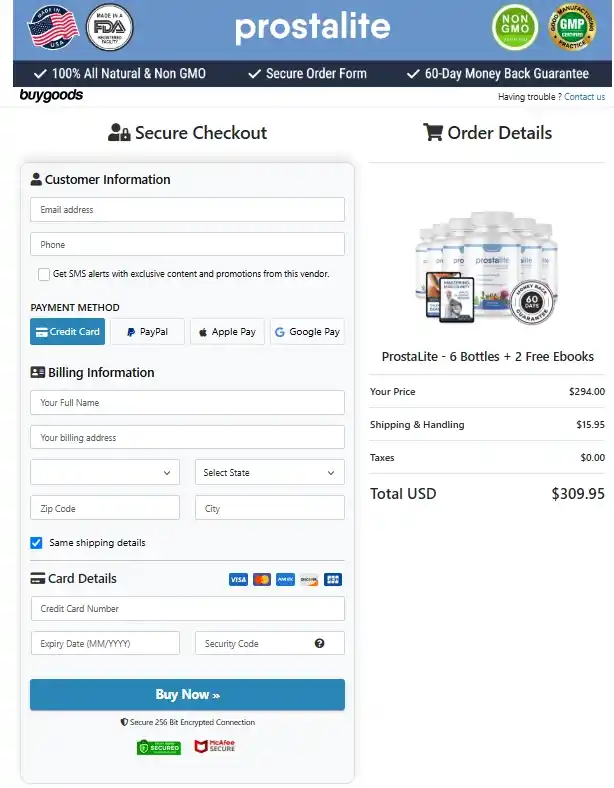 ProstaLite Secure Checkout Page